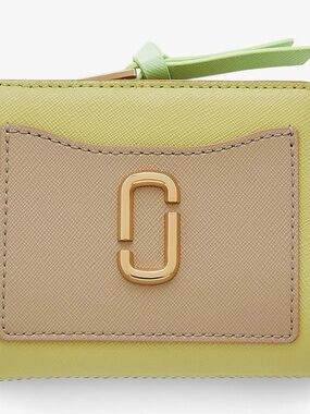 Marc Jacobs Lime Green and Beige Saffiano Wristlet Wallet with Gold Hardware